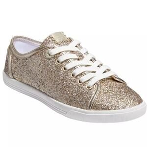 Jack Rogers Lia Canvas Glitter Low Top Fashion Sneaker Gold Women's Size 9B